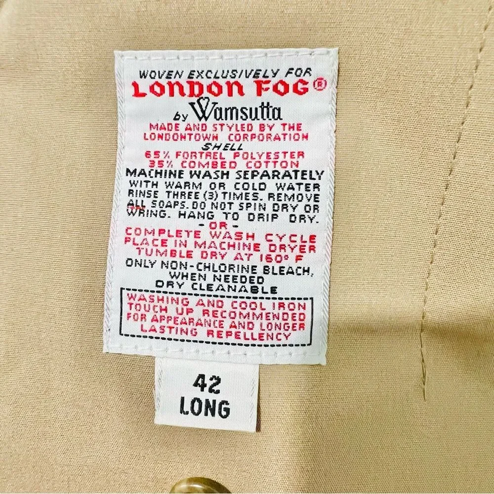 Vintage London Fog Men's Tan Trench Coat Insulated Lining Included Sz. 42 Long - Picture 10 of 12